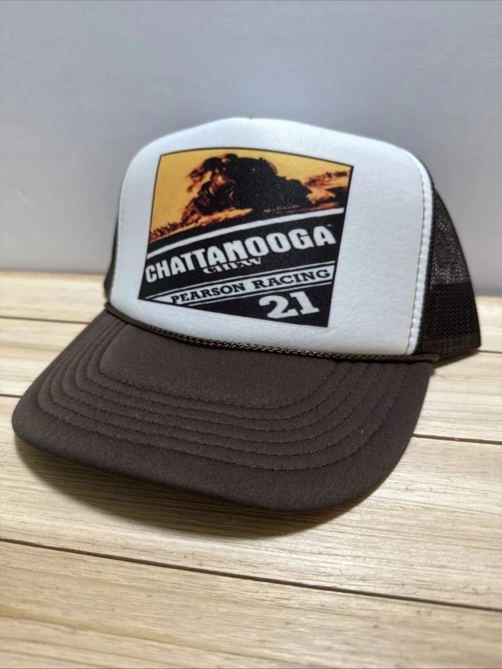 Chattanooga Chew Pearson Racing 21 Printed Brown Foam Rope Snapback Hat New Chaw